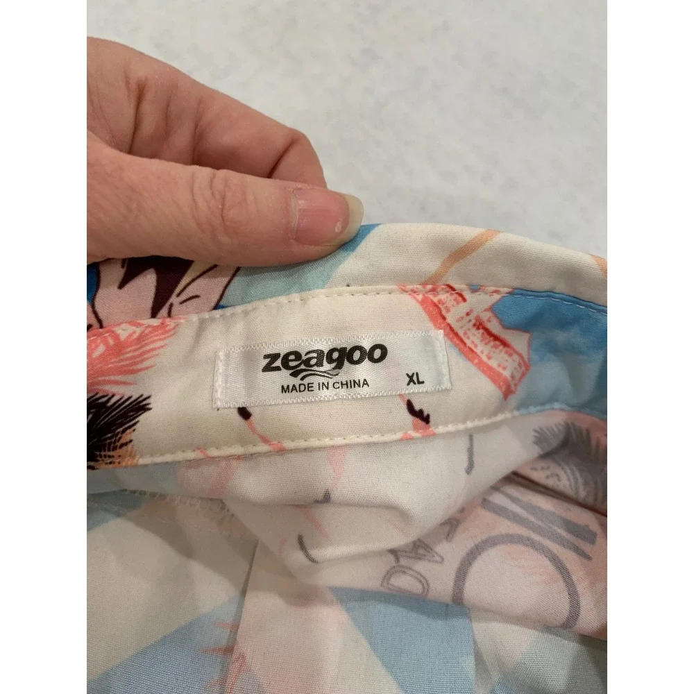 Zeagoo Womens Button Up Blouse XL White Riviera Postcard Print resort vacation - Picture 4 of 8